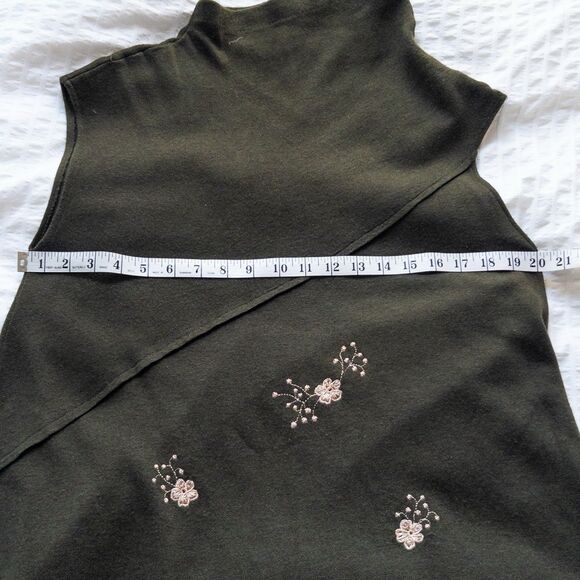 Forest Green Asymmetrical Knit Dress Gold Floral Embroidery Size M/L Fairycore - Picture 10 of 11